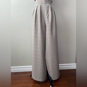 Corey Lynn Calter pleated plaid flowy wide leg high waisted palazzo pants